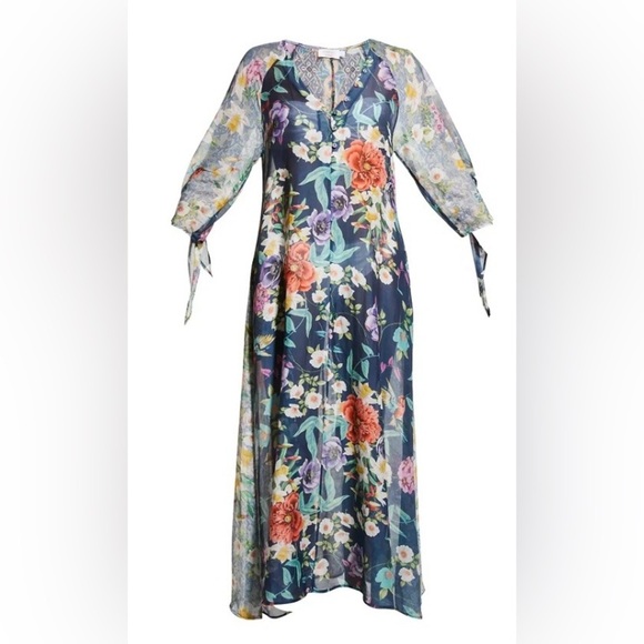 🆕 Johnny Was California Sunrise Surf Silk Blend Swim Resort Cover-Up Long Dress - Picture 2 of 10